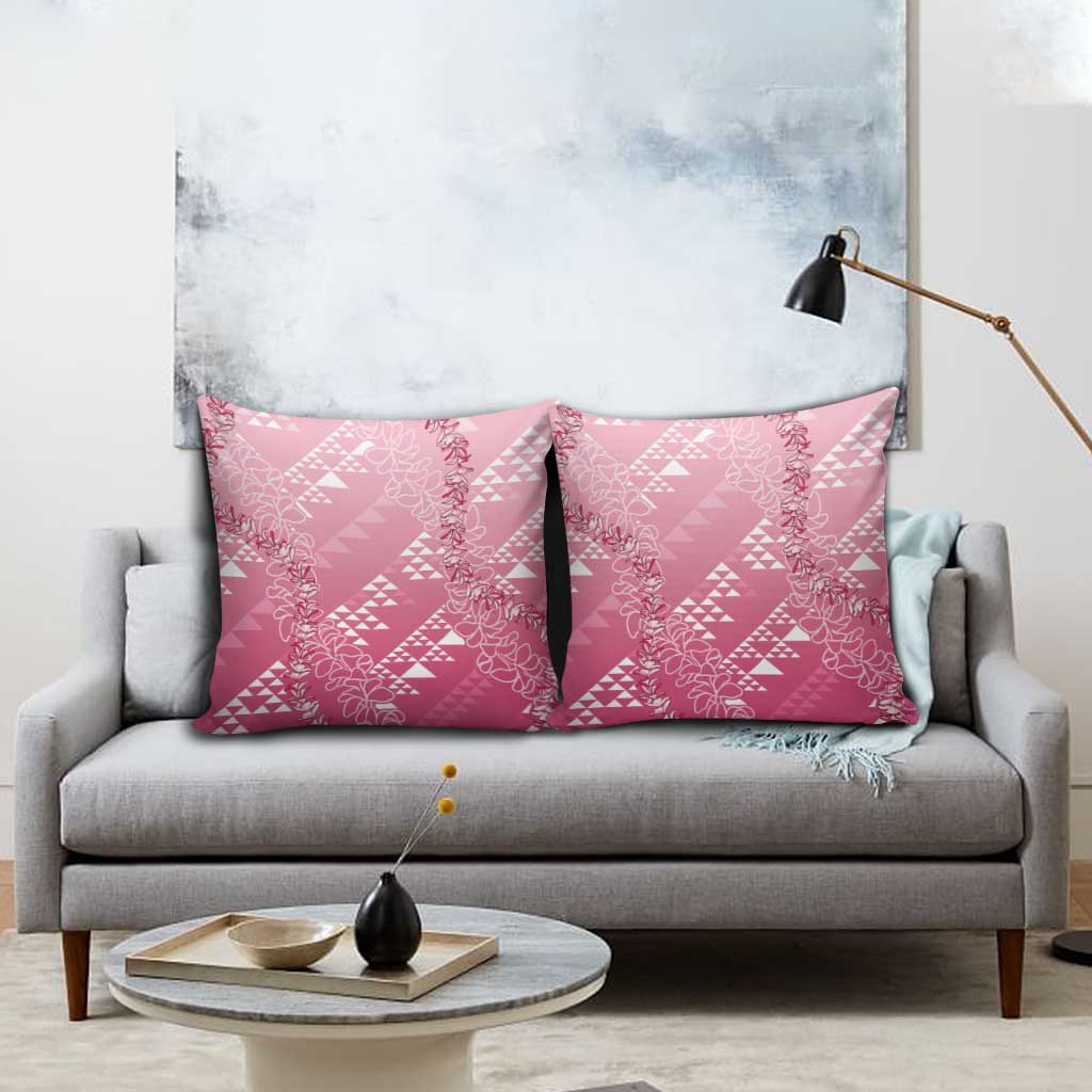 Hawaii Rose Pink Kapa Pillow Cover Vintage 'Ohe Kāpala Motifs Mix Plumeria Leis