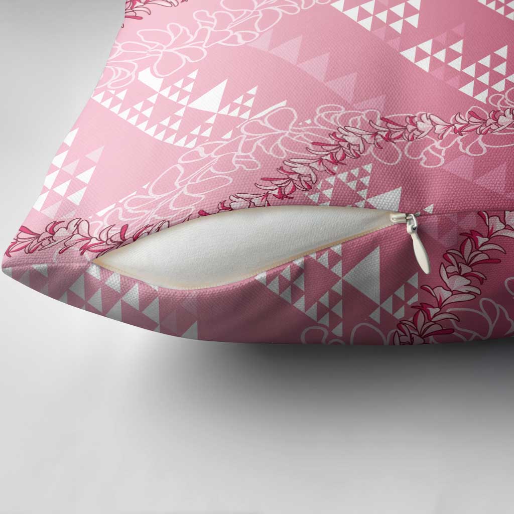 Hawaii Rose Pink Kapa Pillow Cover Vintage 'Ohe Kāpala Motifs Mix Plumeria Leis
