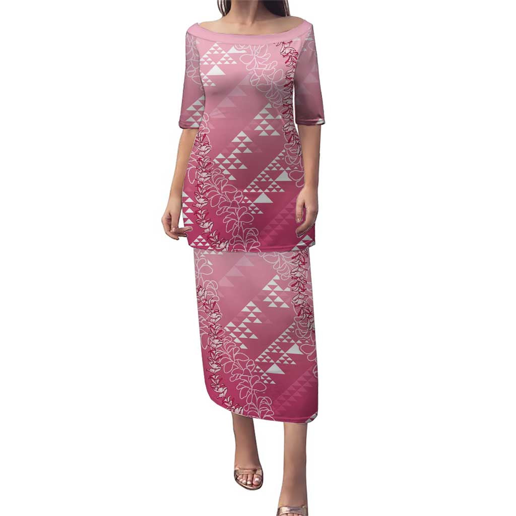 Hawaii Rose Pink Kapa Puletasi Vintage 'Ohe Kāpala Motifs Mix Plumeria Leis