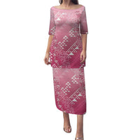 Hawaii Rose Pink Kapa Puletasi Vintage 'Ohe Kāpala Motifs Mix Plumeria Leis