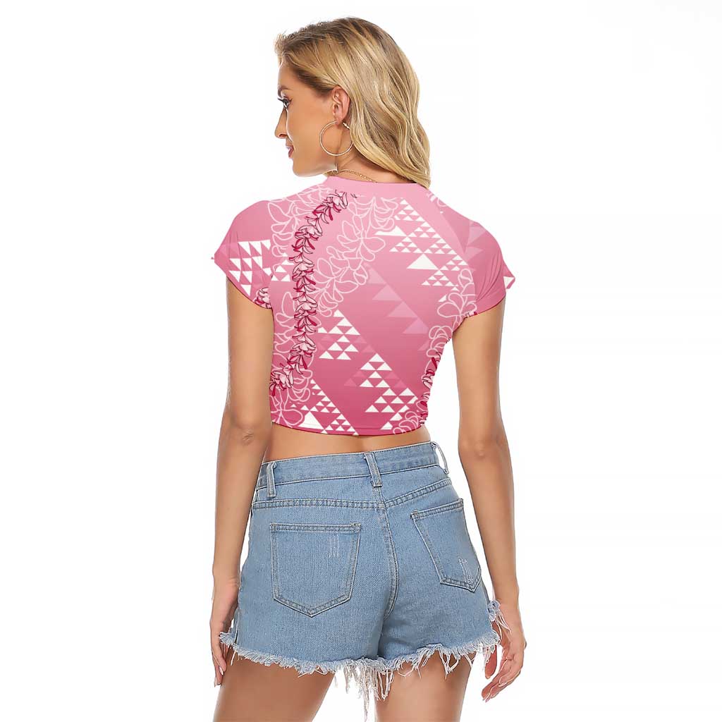 Hawaii Rose Pink Kapa Raglan Cropped T Shirt Vintage 'Ohe Kāpala Motifs Mix Plumeria Leis