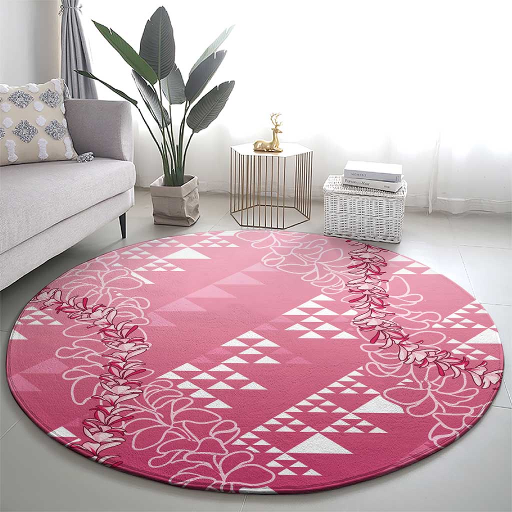 Hawaii Rose Pink Kapa Round Carpet Vintage 'Ohe Kāpala Motifs Mix Plumeria Leis