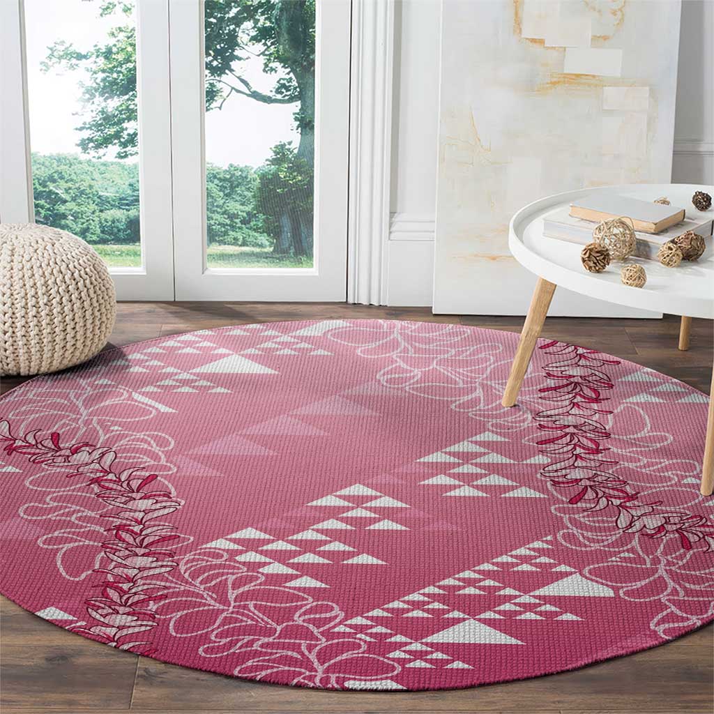 Hawaii Rose Pink Kapa Round Carpet Vintage 'Ohe Kāpala Motifs Mix Plumeria Leis