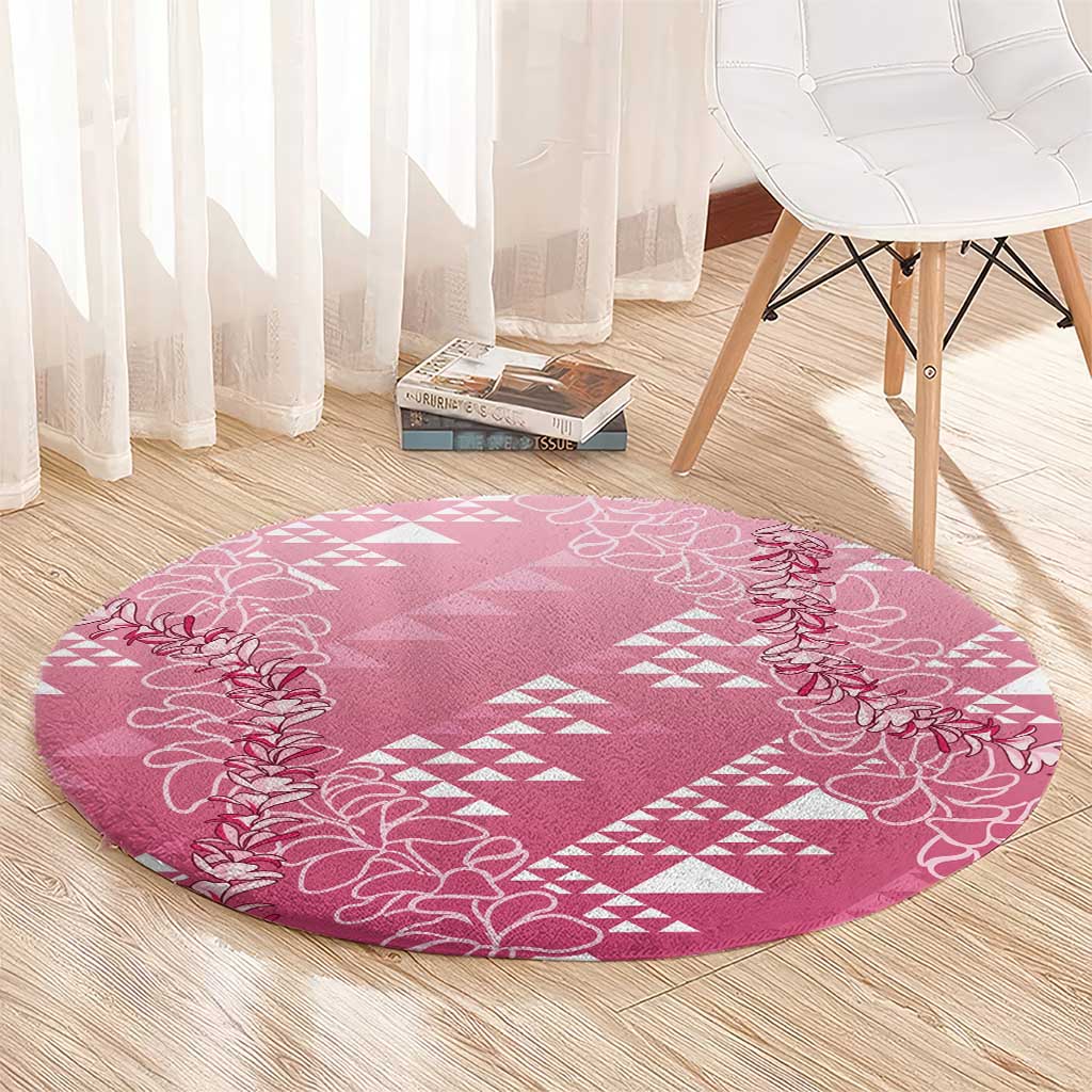 Hawaii Rose Pink Kapa Round Carpet Vintage 'Ohe Kāpala Motifs Mix Plumeria Leis