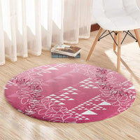 Hawaii Rose Pink Kapa Round Carpet Vintage 'Ohe Kāpala Motifs Mix Plumeria Leis