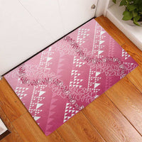 Hawaii Rose Pink Kapa Rubber Doormat Vintage 'Ohe Kāpala Motifs Mix Plumeria Leis