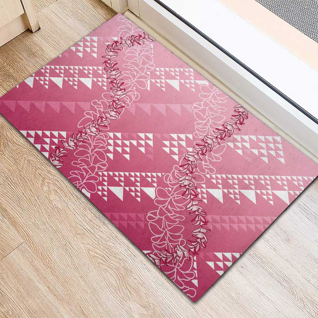 Hawaii Rose Pink Kapa Rubber Doormat Vintage 'Ohe Kāpala Motifs Mix Plumeria Leis