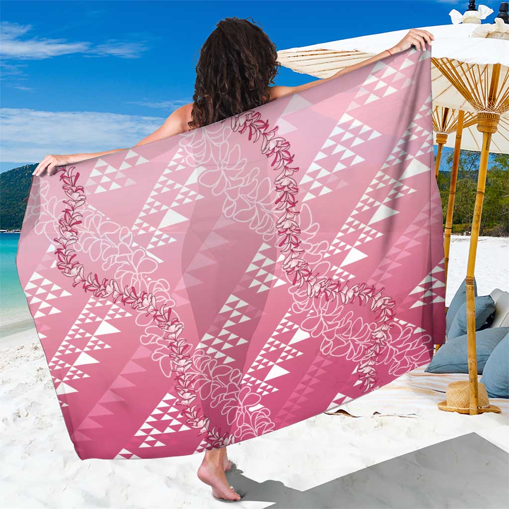 Hawaii Rose Pink Kapa Sarong Vintage 'Ohe Kāpala Motifs Mix Plumeria Leis