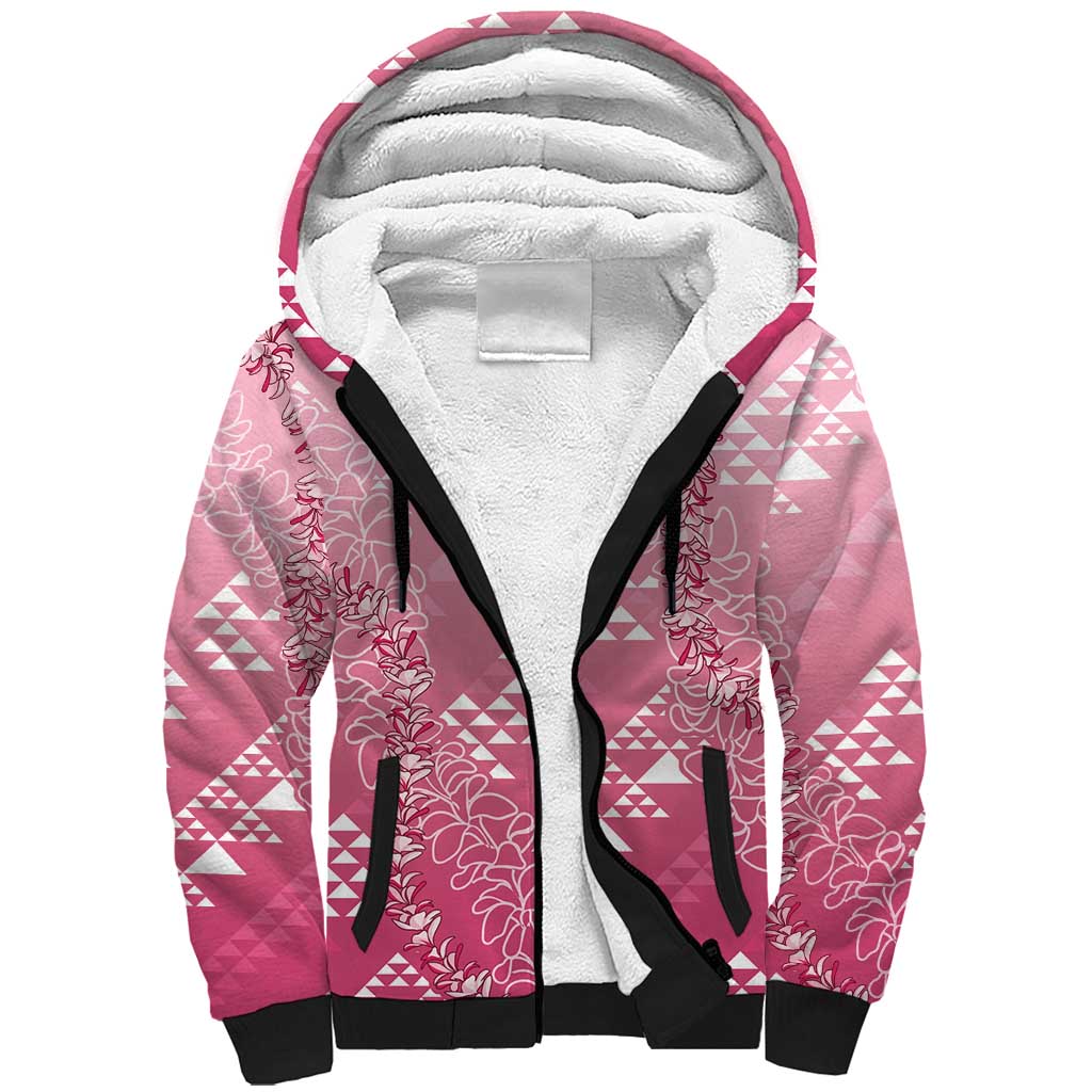 Hawaii Rose Pink Kapa Sherpa Hoodie Vintage 'Ohe Kāpala Motifs Mix Plumeria Leis LT7 Unisex Rose Pink - Polynesian Pride