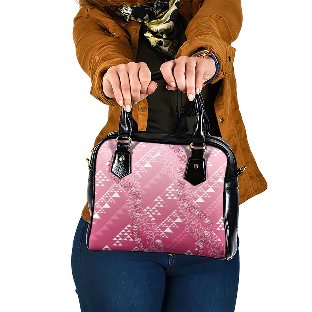 Hawaii Rose Pink Kapa Shoulder Handbag Vintage 'Ohe Kāpala Motifs Mix Plumeria Leis