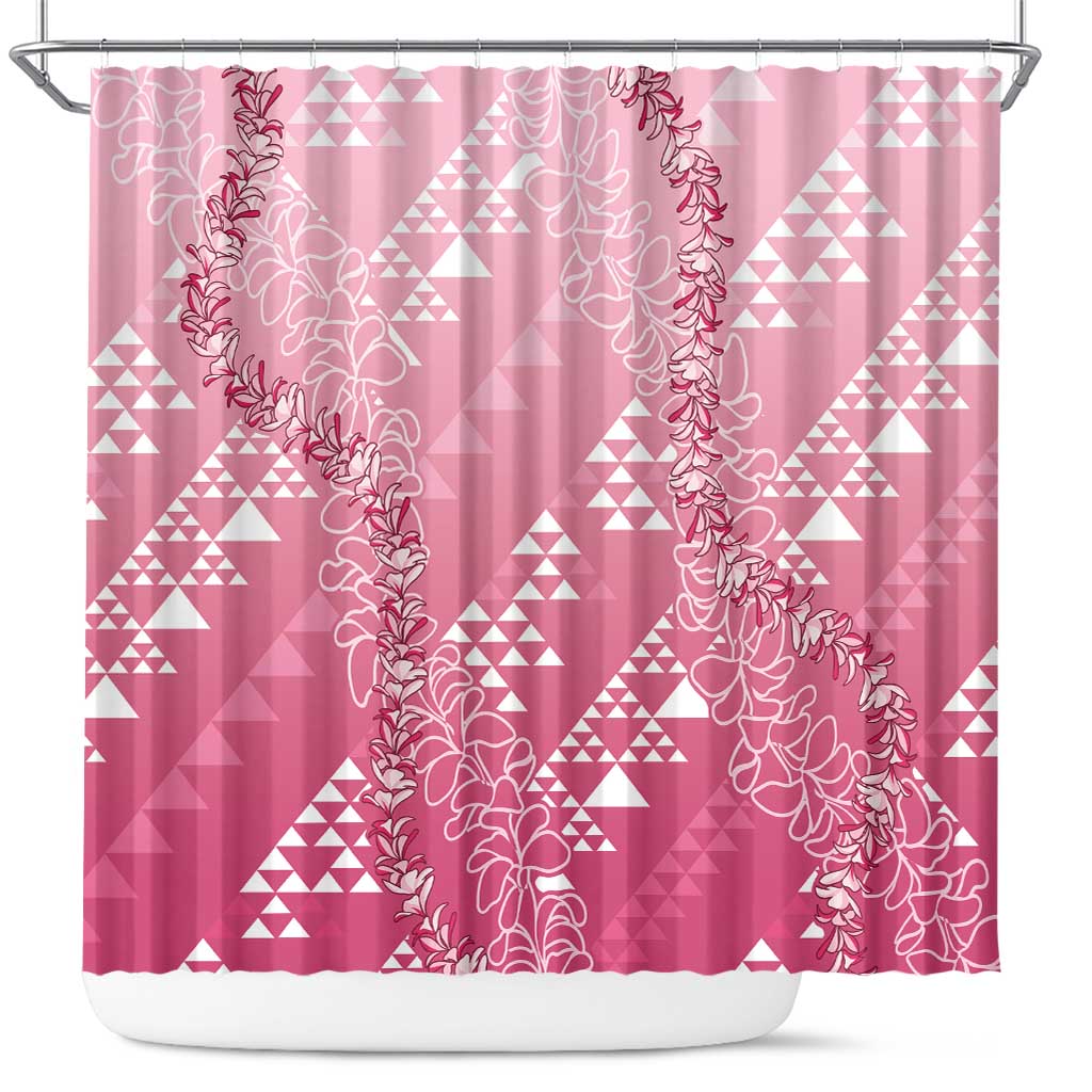 Hawaii Rose Pink Kapa Shower Curtain Vintage 'Ohe Kāpala Motifs Mix Plumeria Leis