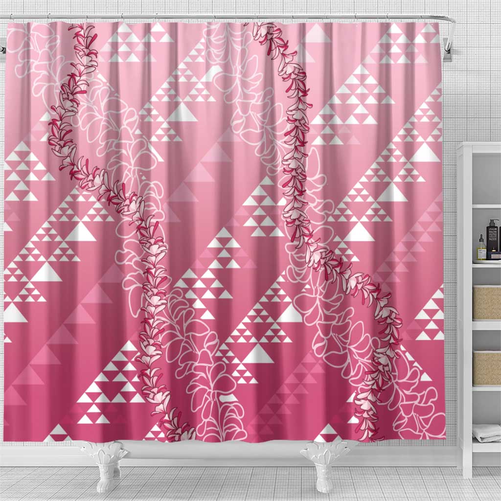 Hawaii Rose Pink Kapa Shower Curtain Vintage 'Ohe Kāpala Motifs Mix Plumeria Leis