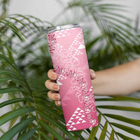 Hawaii Rose Pink Kapa Skinny Tumbler Vintage 'Ohe Kāpala Motifs Mix Plumeria Leis LT7 - Polynesian Pride