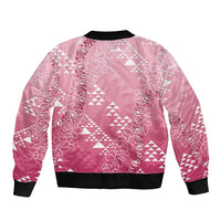 Hawaii Rose Pink Kapa Sleeve Zip Bomber Jacket Vintage 'Ohe Kāpala Motifs Mix Plumeria Leis