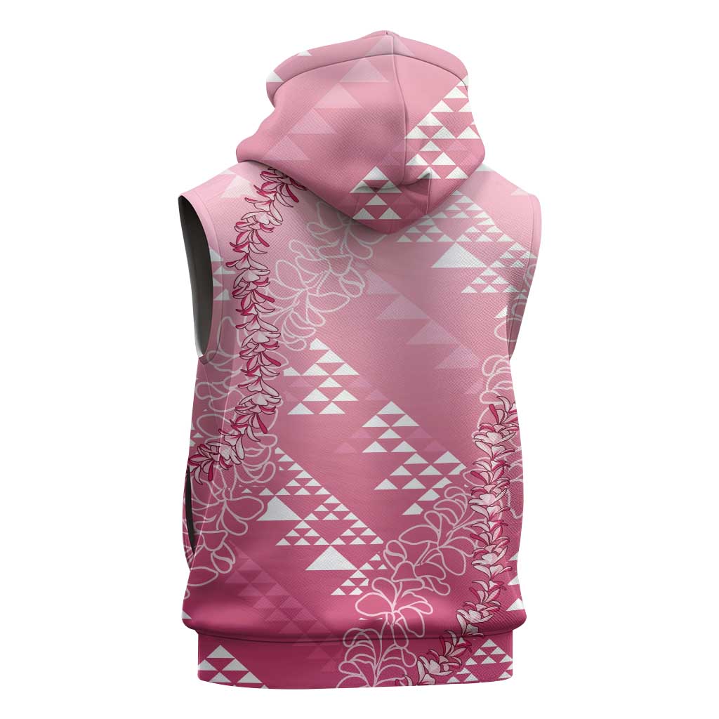 Hawaii Rose Pink Kapa Sleeveless Zip Hoodie Vintage 'Ohe Kāpala Motifs Mix Plumeria Leis LT7 - Polynesian Pride