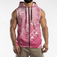 Hawaii Rose Pink Kapa Sleeveless Zip Hoodie Vintage 'Ohe Kāpala Motifs Mix Plumeria Leis LT7 - Polynesian Pride