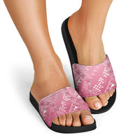 Hawaii Rose Pink Kapa Slide Sandals Vintage 'Ohe Kāpala Motifs Mix Plumeria Leis