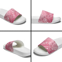 Hawaii Rose Pink Kapa Slide Sandals Vintage 'Ohe Kāpala Motifs Mix Plumeria Leis
