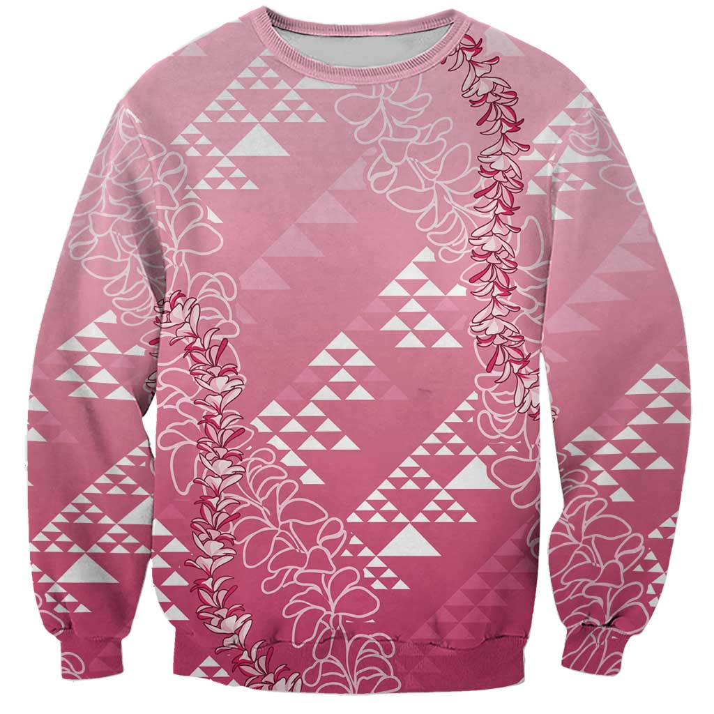 Hawaii Rose Pink Kapa Sweatshirt Vintage 'Ohe Kāpala Motifs Mix Plumeria Leis