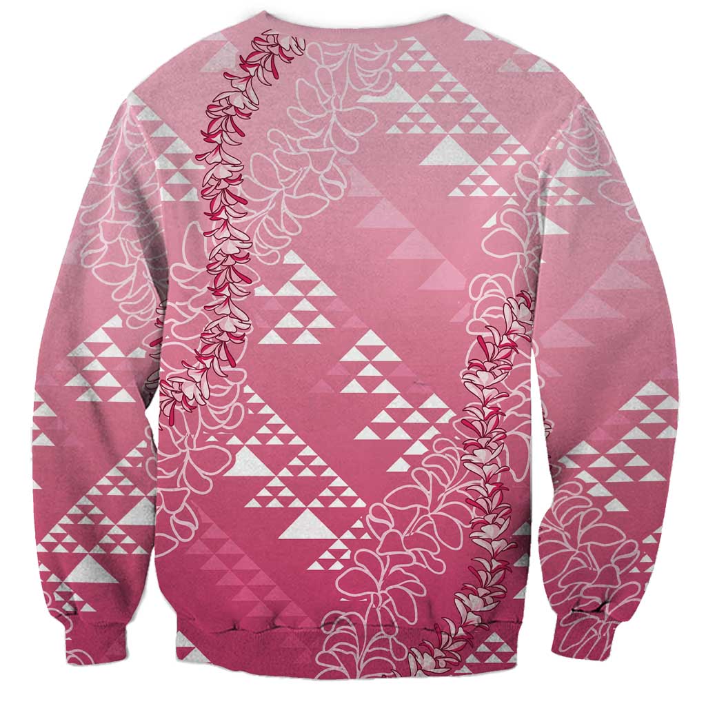 Hawaii Rose Pink Kapa Sweatshirt Vintage 'Ohe Kāpala Motifs Mix Plumeria Leis