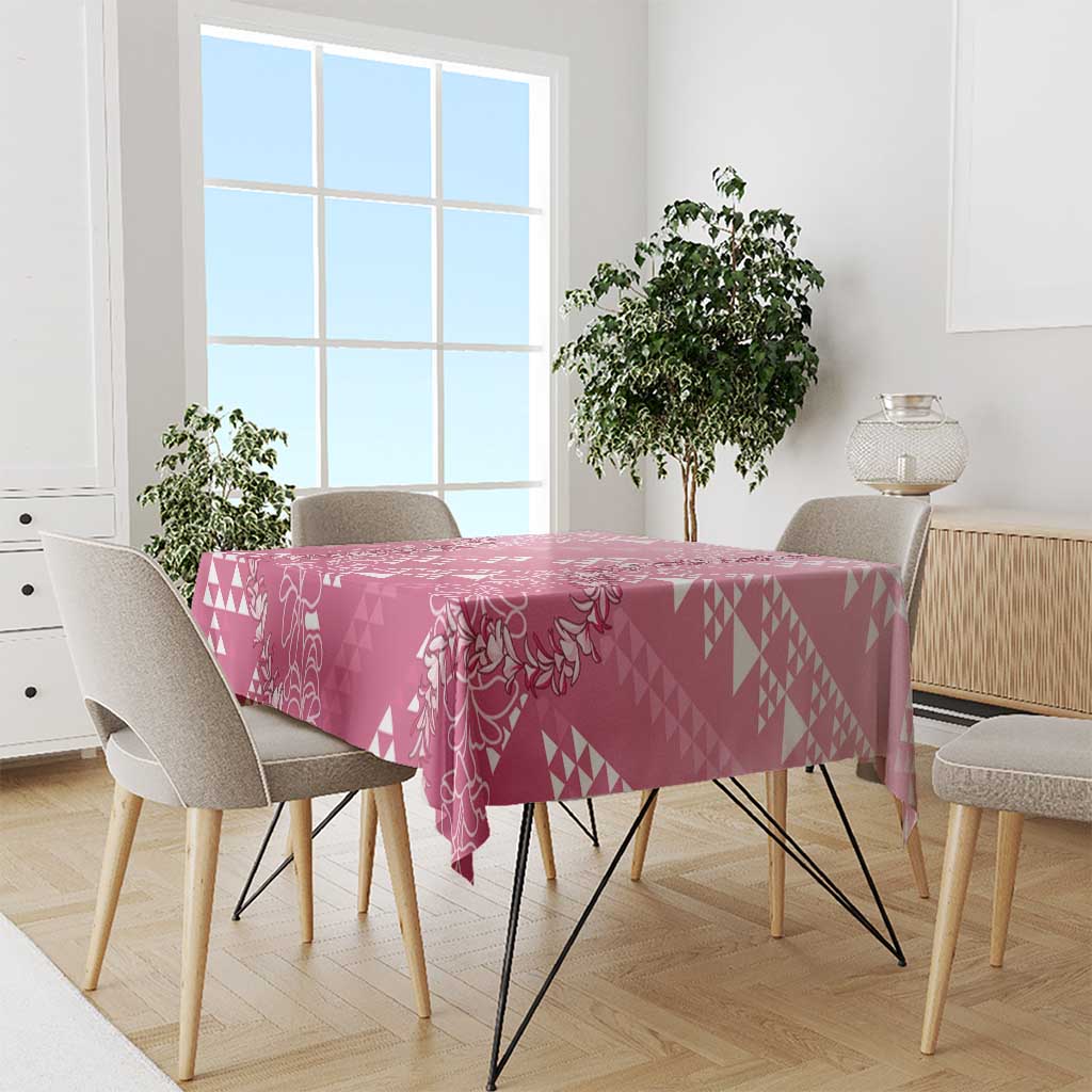 Hawaii Rose Pink Kapa Tablecloth Vintage 'Ohe Kāpala Motifs Mix Plumeria Leis
