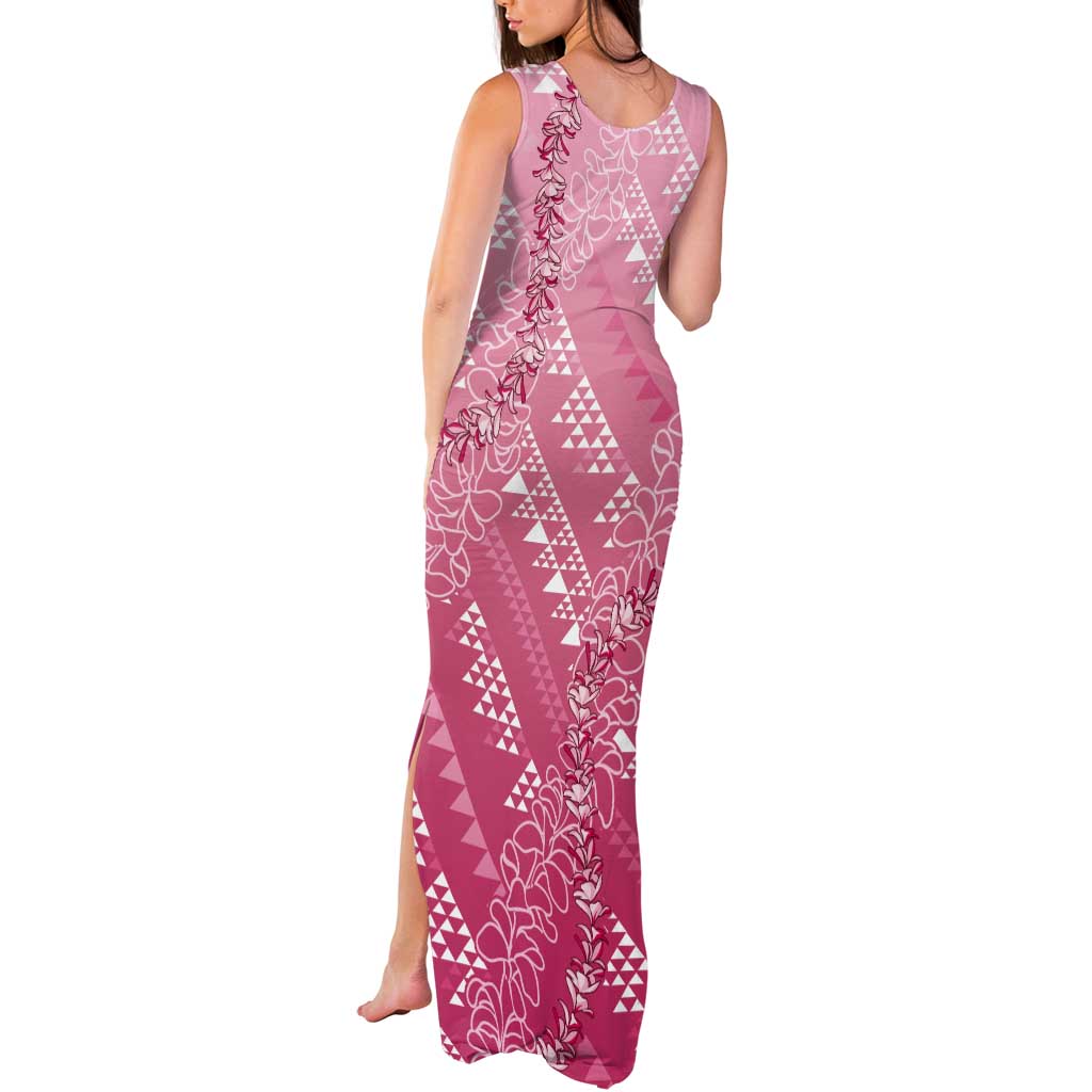 Hawaii Rose Pink Kapa Tank Maxi Dress Vintage 'Ohe Kāpala Motifs Mix Plumeria Leis LT7 - Polynesian Pride