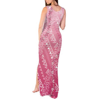 Hawaii Rose Pink Kapa Tank Maxi Dress Vintage 'Ohe Kāpala Motifs Mix Plumeria Leis LT7 - Polynesian Pride