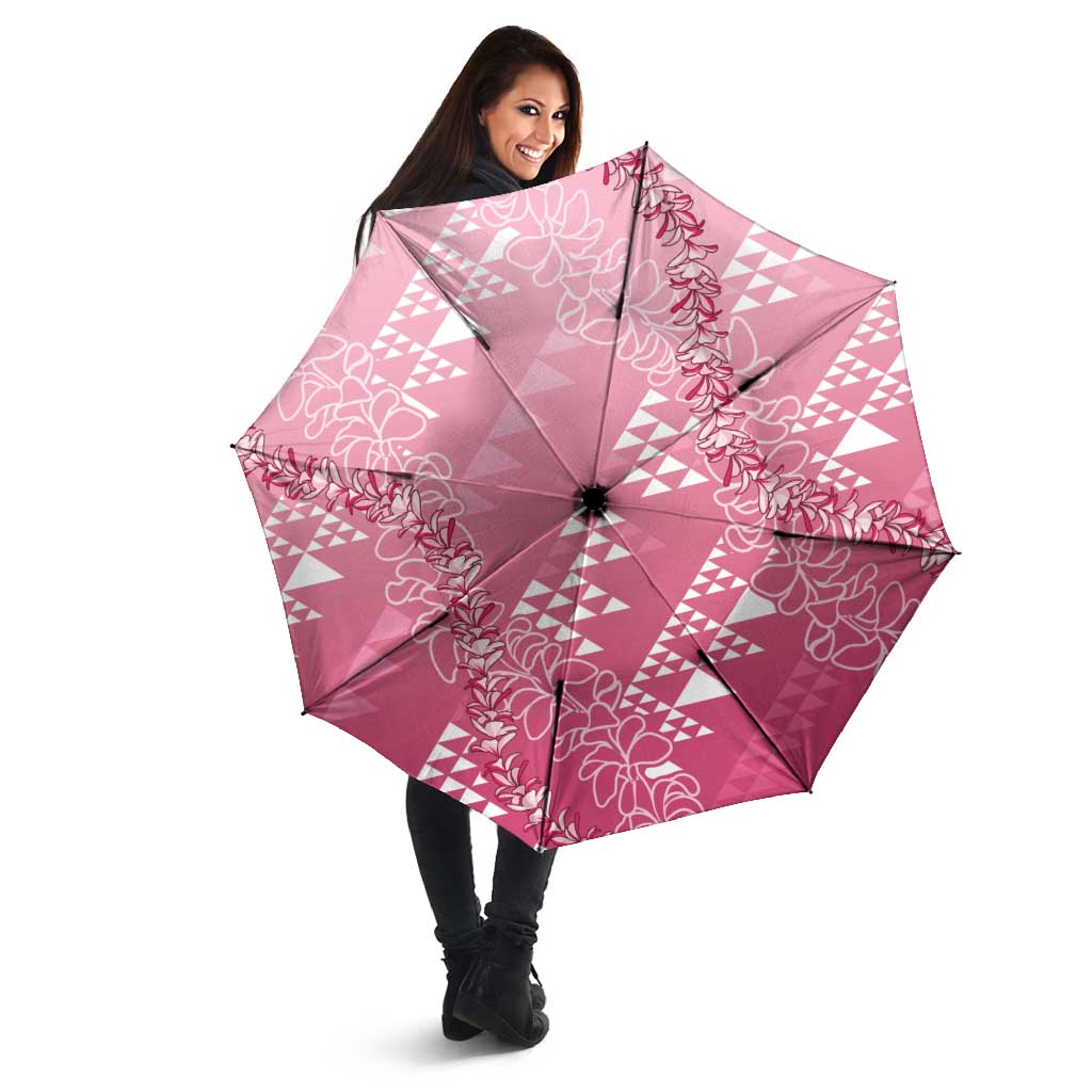 Hawaii Rose Pink Kapa Umbrella Vintage 'Ohe Kāpala Motifs Mix Plumeria Leis