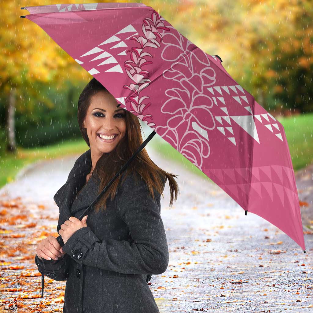 Hawaii Rose Pink Kapa Umbrella Vintage 'Ohe Kāpala Motifs Mix Plumeria Leis