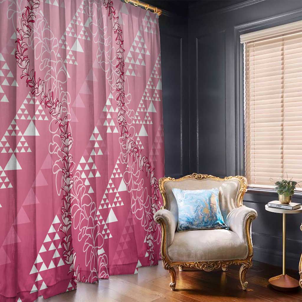 Hawaii Rose Pink Kapa Window Curtain Vintage 'Ohe Kāpala Motifs Mix Plumeria Leis