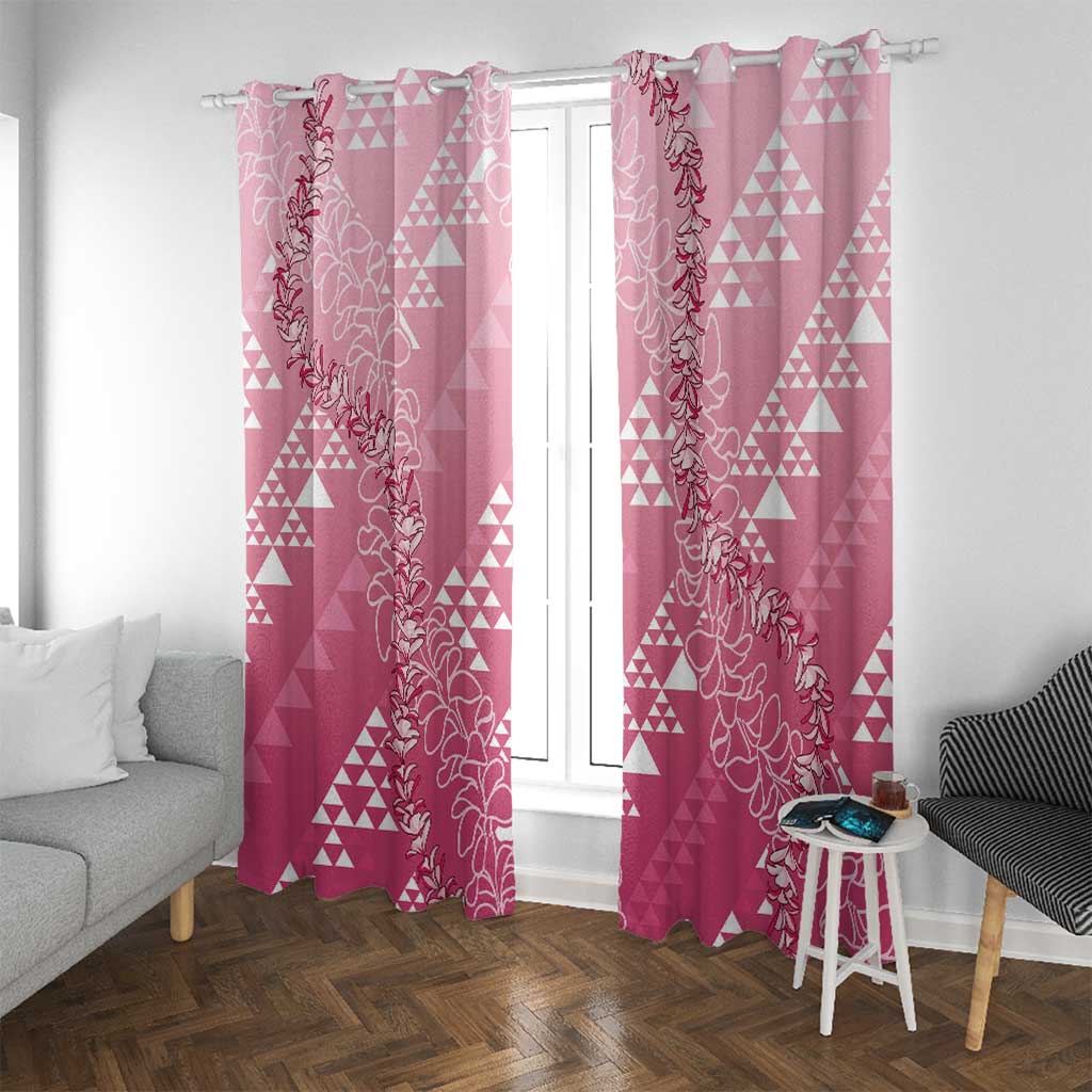 Hawaii Rose Pink Kapa Window Curtain Vintage 'Ohe Kāpala Motifs Mix Plumeria Leis