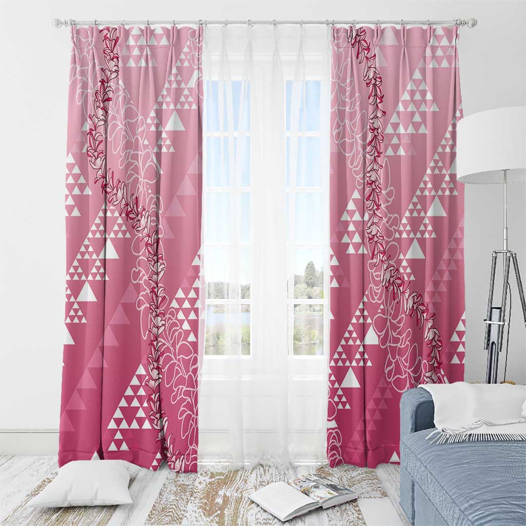 Hawaii Rose Pink Kapa Window Curtain Vintage 'Ohe Kāpala Motifs Mix Plumeria Leis