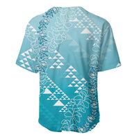 Hawaii Turquoise Kapa Baseball Jersey Vintage 'Ohe Kāpala Motifs Mix Plumeria Leis