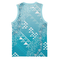 Hawaii Turquoise Kapa Basketball Jersey Vintage 'Ohe Kāpala Motifs Mix Plumeria Leis