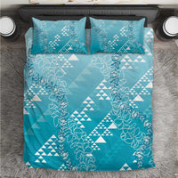 Hawaii Turquoise Kapa Bedding Set Vintage 'Ohe Kāpala Motifs Mix Plumeria Leis