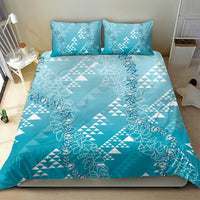 Hawaii Turquoise Kapa Bedding Set Vintage 'Ohe Kāpala Motifs Mix Plumeria Leis