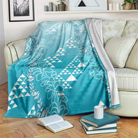 Hawaii Turquoise Kapa Blanket Vintage 'Ohe Kāpala Motifs Mix Plumeria Leis