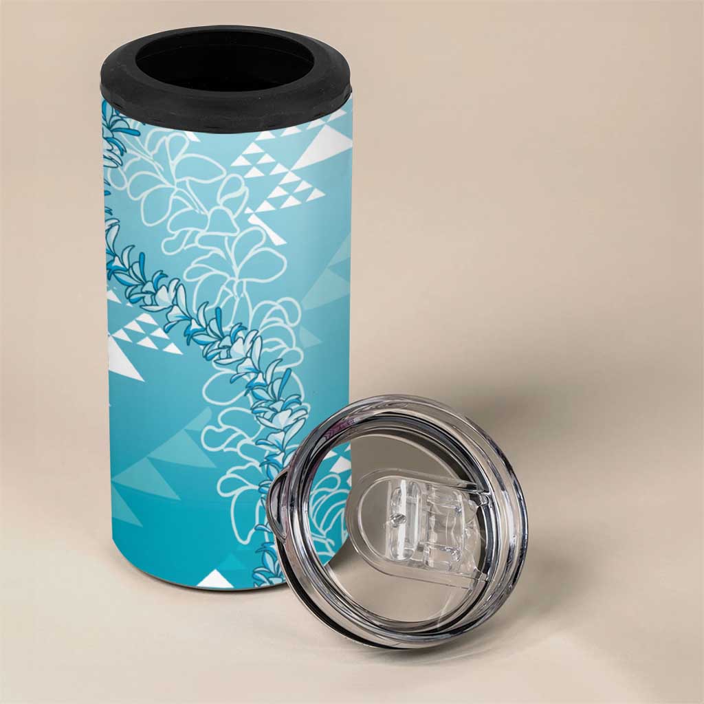 Hawaii Turquoise Kapa 4 in 1 Can Cooler Tumbler Vintage 'Ohe Kāpala Motifs Mix Plumeria Leis
