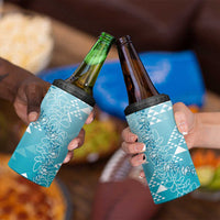 Hawaii Turquoise Kapa 4 in 1 Can Cooler Tumbler Vintage 'Ohe Kāpala Motifs Mix Plumeria Leis