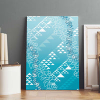 Hawaii Turquoise Kapa Canvas Wall Art Vintage 'Ohe Kāpala Motifs Mix Plumeria Leis