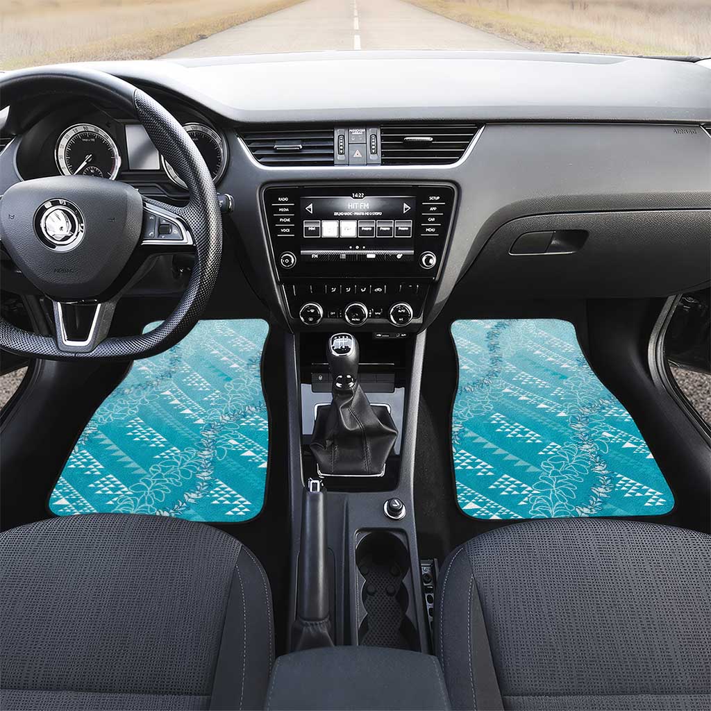 Hawaii Turquoise Kapa Car Mats Vintage 'Ohe Kāpala Motifs Mix Plumeria Leis