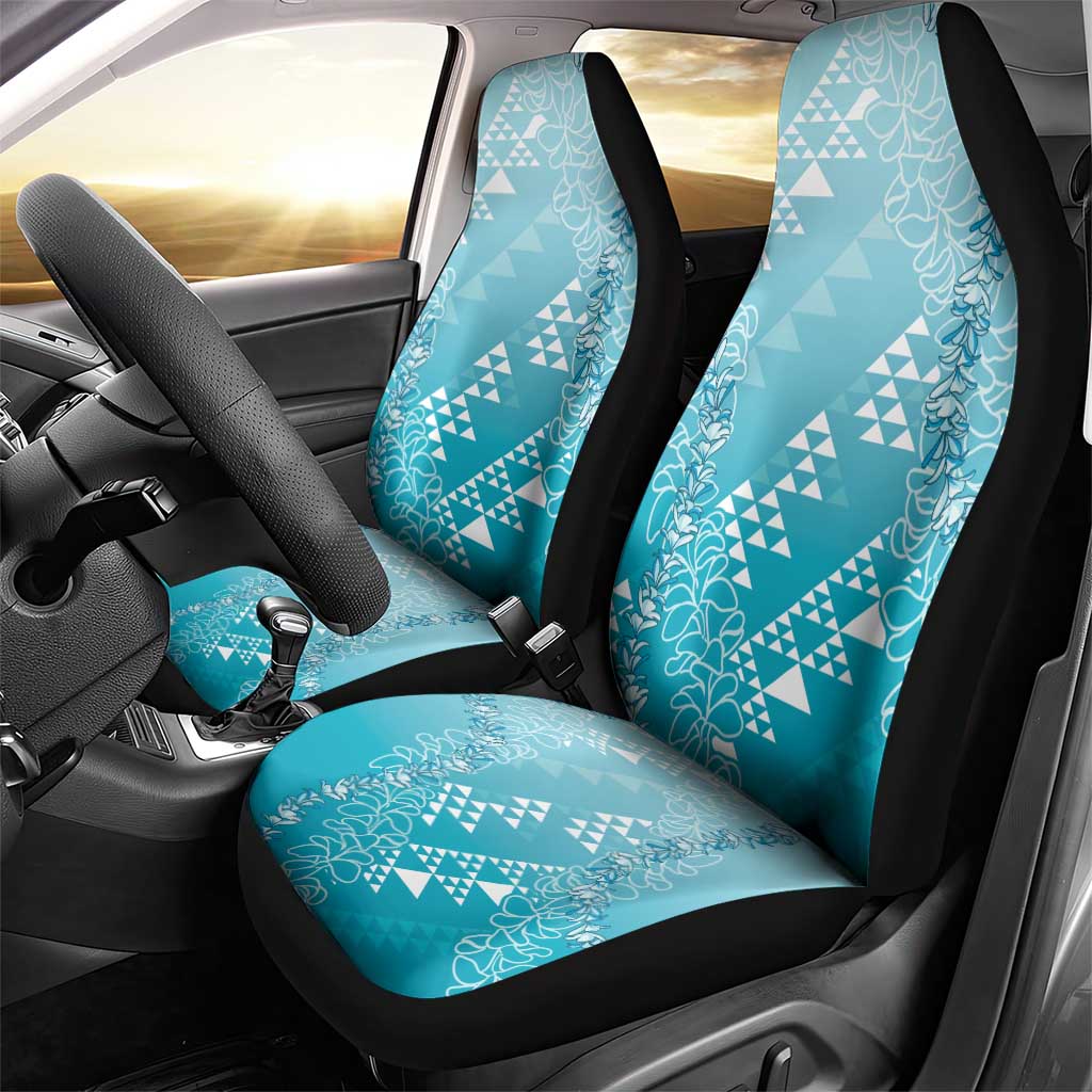 Hawaii Turquoise Kapa Car Seat Cover Vintage 'Ohe Kāpala Motifs Mix Plumeria Leis