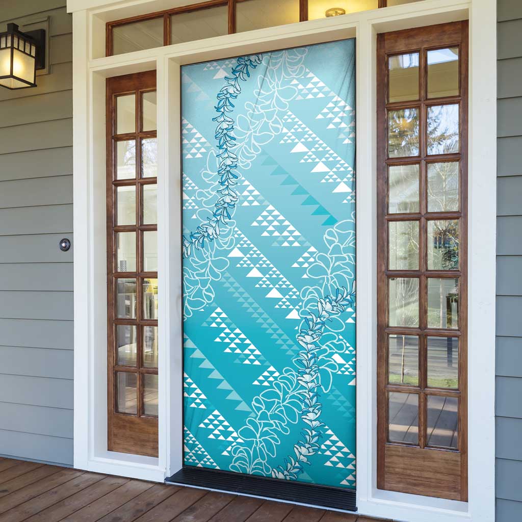 Hawaii Turquoise Kapa Door Cover Vintage 'Ohe Kāpala Motifs Mix Plumeria Leis