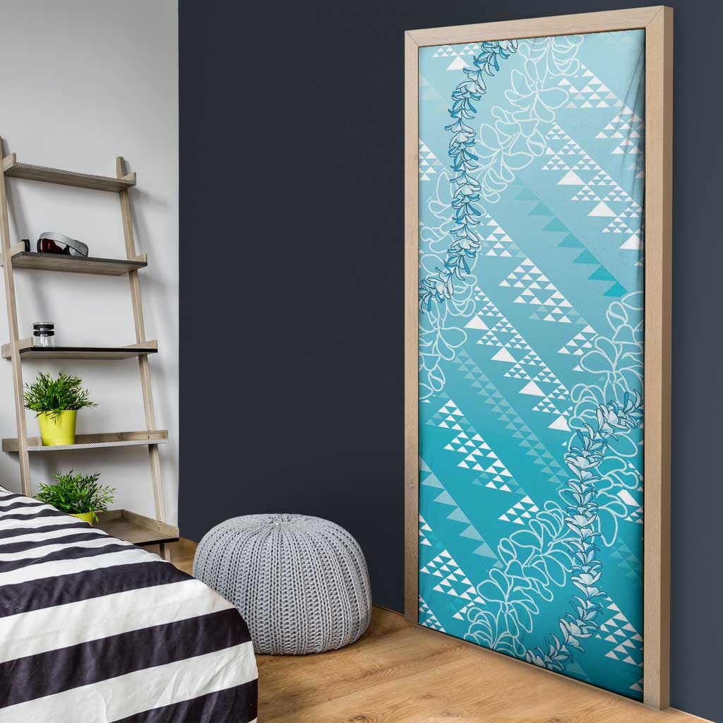 Hawaii Turquoise Kapa Door Cover Vintage 'Ohe Kāpala Motifs Mix Plumeria Leis