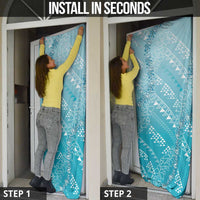 Hawaii Turquoise Kapa Door Cover Vintage 'Ohe Kāpala Motifs Mix Plumeria Leis