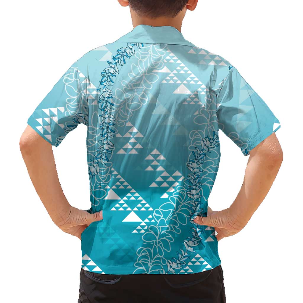 Hawaii Turquoise Kapa Family Matching Long Sleeve Bodycon Dress and Hawaiian Shirt Vintage 'Ohe Kāpala Motifs Mix Plumeria Leis LT7 - Polynesian Pride