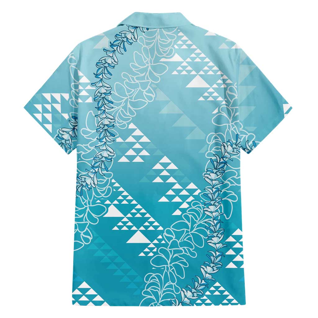 Hawaii Turquoise Kapa Family Matching Off Shoulder Maxi Dress and Hawaiian Shirt Vintage 'Ohe Kāpala Motifs Mix Plumeria Leis LT7 - Polynesian Pride