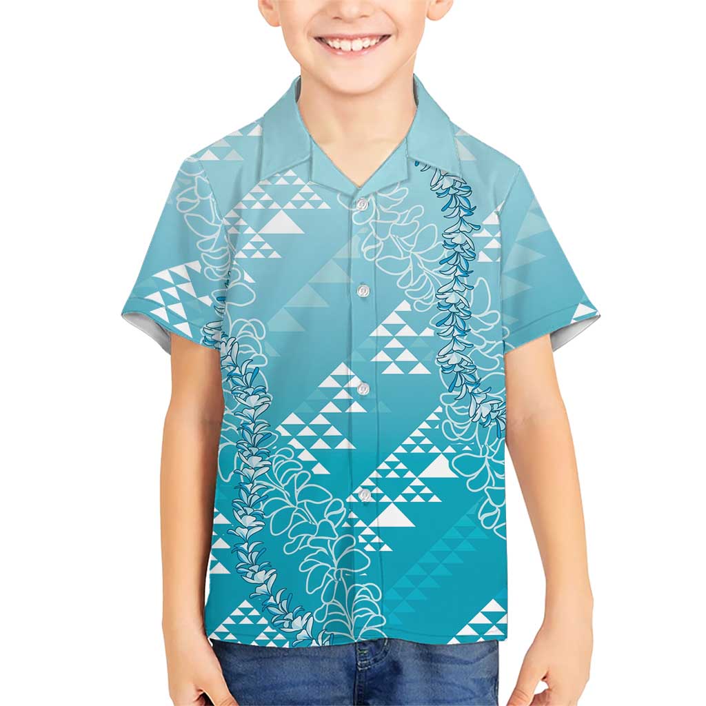 Hawaii Turquoise Kapa Family Matching Puletasi and Hawaiian Shirt Vintage 'Ohe Kāpala Motifs Mix Plumeria Leis LT7 Son's Shirt Turquoise - Polynesian Pride