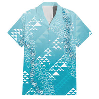 Hawaii Turquoise Kapa Family Matching Summer Maxi Dress and Hawaiian Shirt Vintage 'Ohe Kāpala Motifs Mix Plumeria Leis LT7 Dad's Shirt - Short Sleeve Turquoise - Polynesian Pride