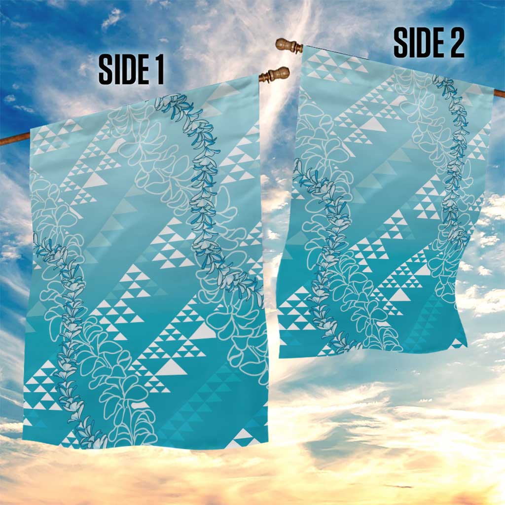 Hawaii Turquoise Kapa Garden Flag Vintage 'Ohe Kāpala Motifs Mix Plumeria Leis